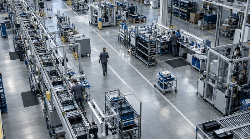 Factory floor covered by cameras